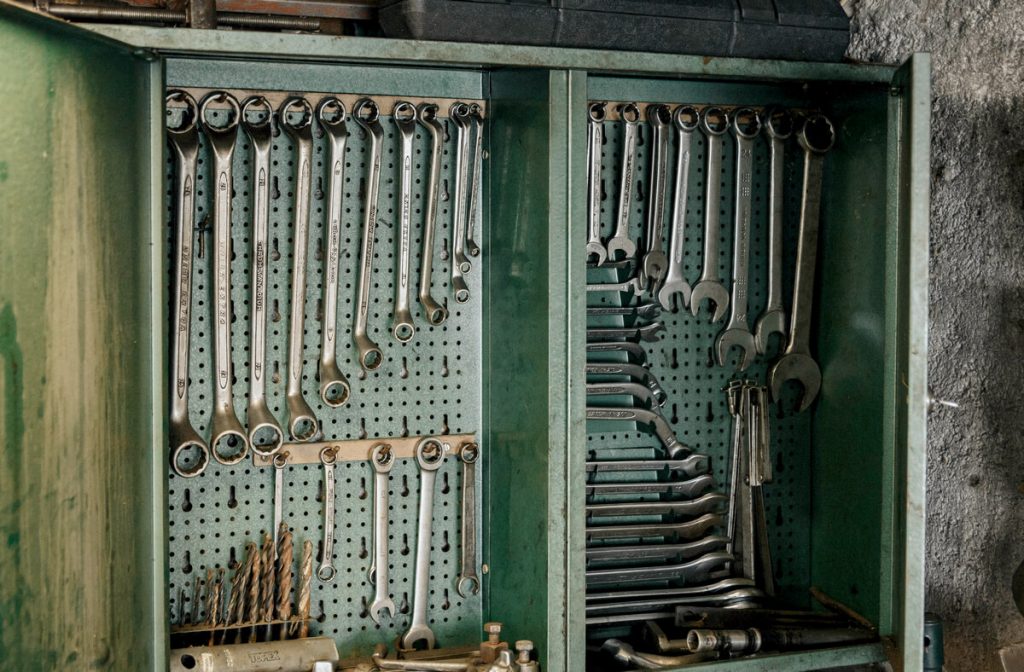 Cabinet with wrenches