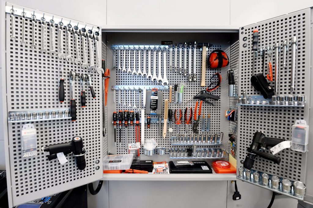 Fully-equipped garage cabinet