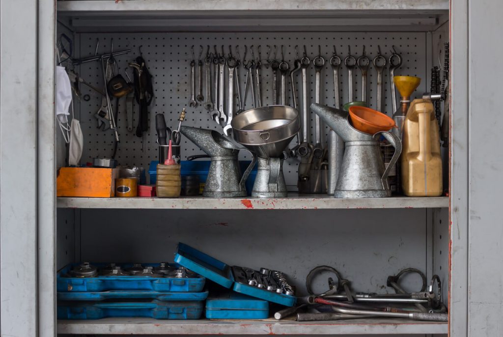 Garage cabinet with tools