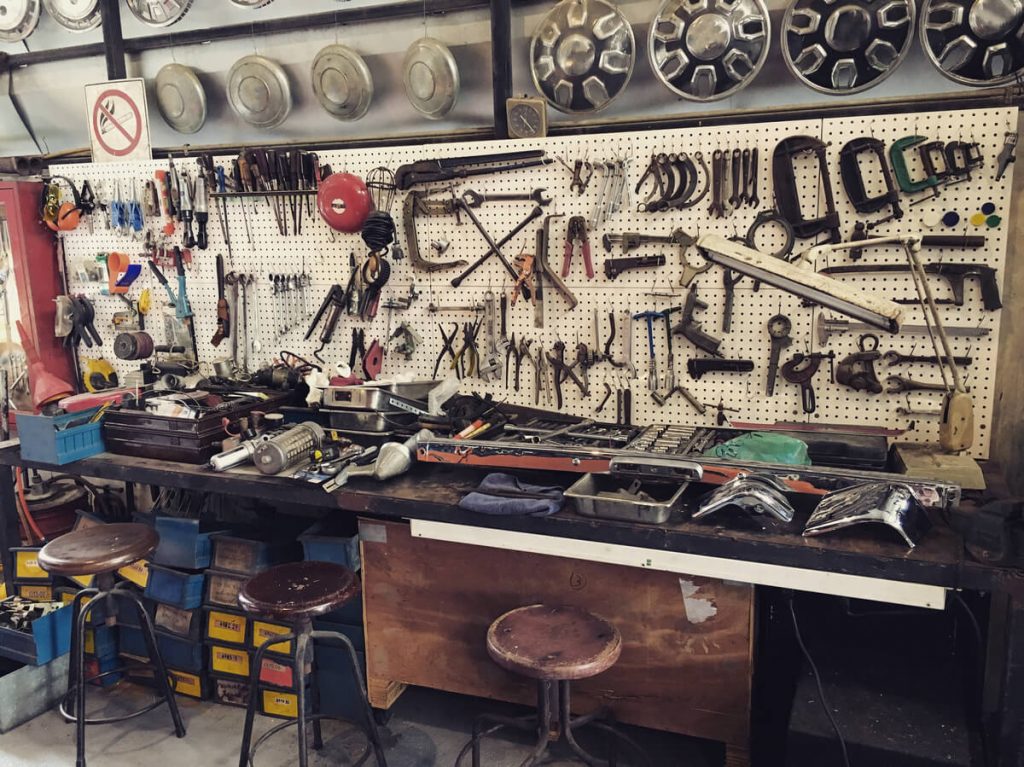 Pegboard loaded with tools