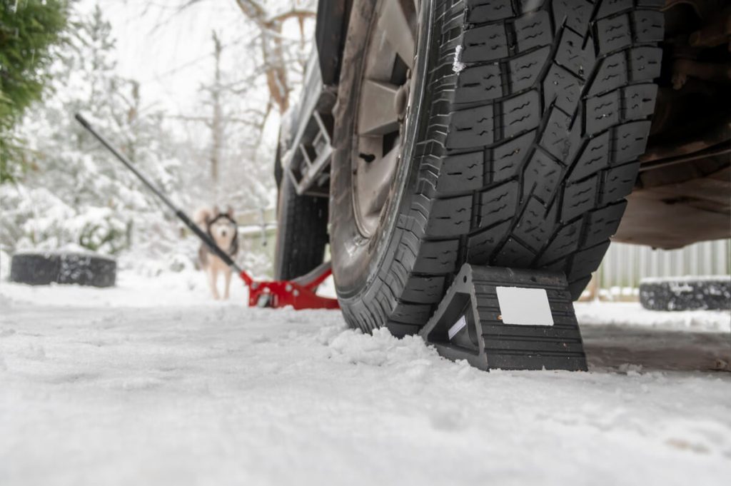 Wheel chocks in action